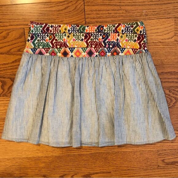 SIGNATURE STUDIO Embroidered Waist Striped Boho White Blue Skirt Women’s Size L - Picture 1 of 6